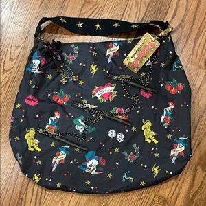 Betsey Johnson Black Tattoo Large Shoulder Bag